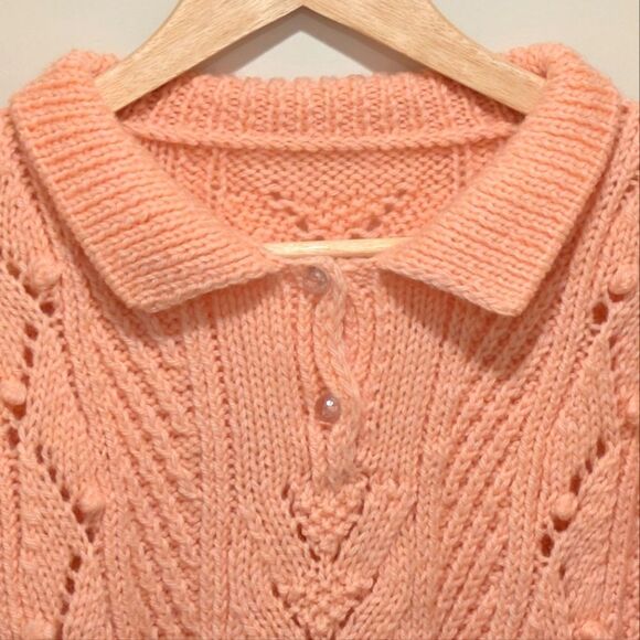 Gorgeous Hand Knit L Pink Cardigan with Crystal Buttons - SEE SIZE NOTE - Picture 3 of 4